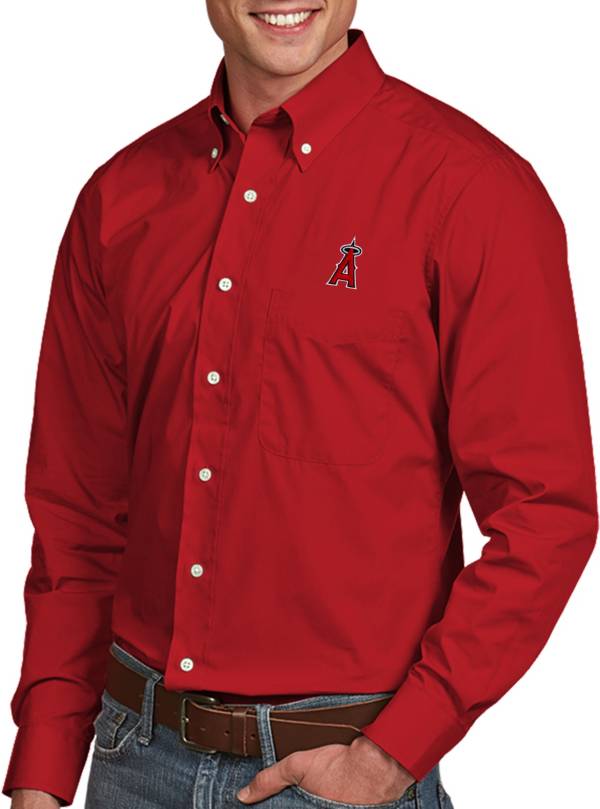 Antigua Men's Los Angeles Angels Dynasty Red Long Sleeve Button Down Shirt