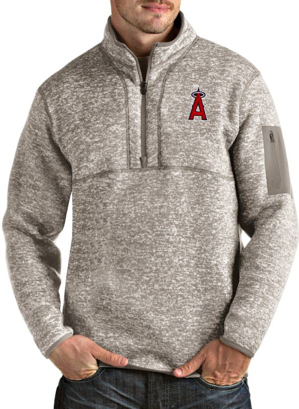 Antigua Men's Los Angeles Angels Oatmeal Fortune Half-Zip Pullover product image