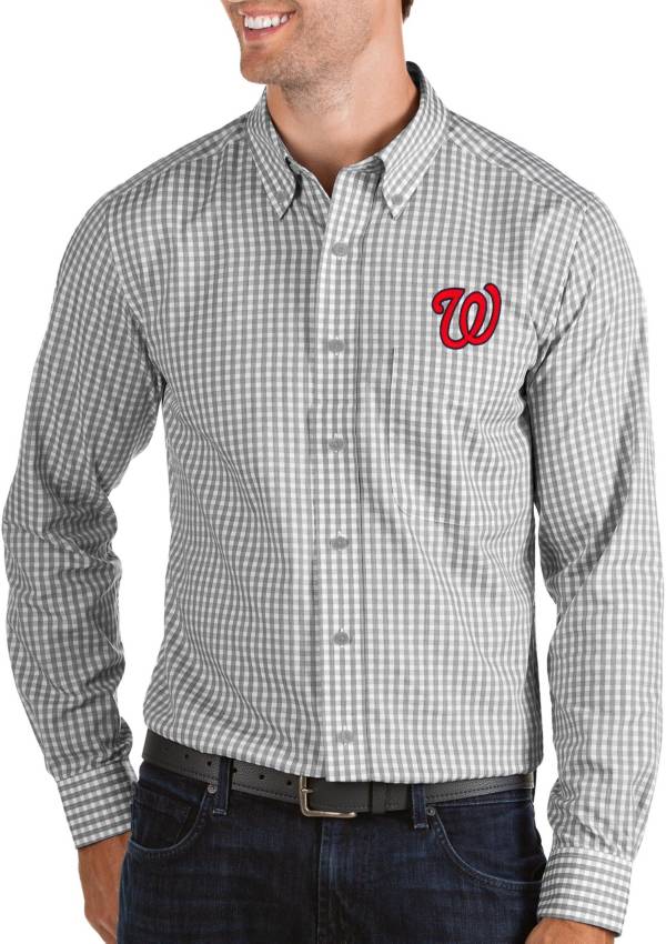 Antigua Men's Washington Nationals Structure Grey Long Sleeve Button Down Shirt