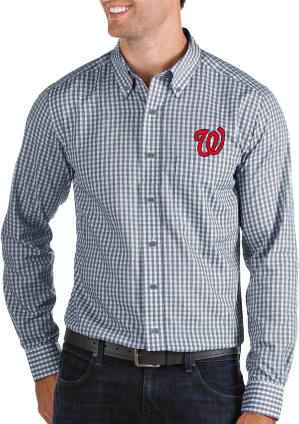 Antigua Men's Washington Nationals Structure Navy Long Sleeve Button Down Shirt