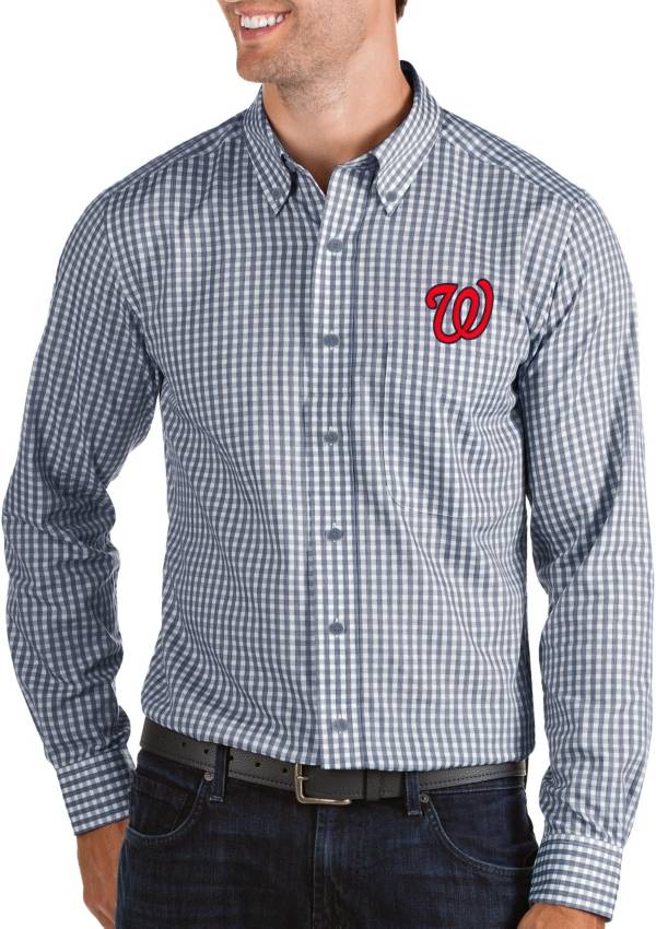 Antigua Men's Washington Nationals Structure Navy Long Sleeve Button Down Shirt