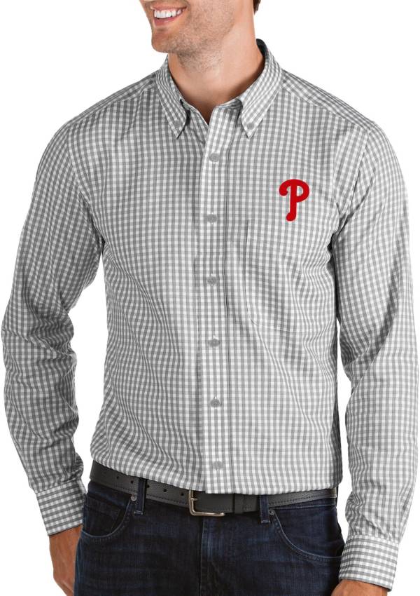 Antigua Men's Philadelphia Phillies Structure Grey Long Sleeve Button Down Shirt