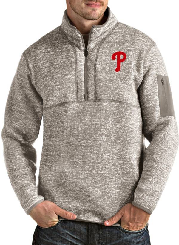 Antigua Men's Philadelphia Phillies Oatmeal Fortune Half-Zip Pullover