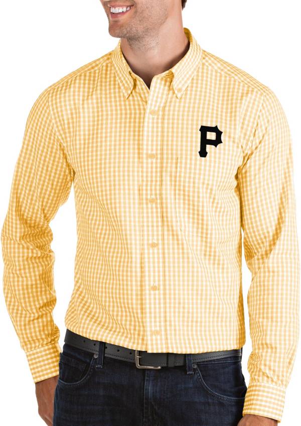 Antigua Men's Pittsburgh Pirates Structure Button-Up Gold Long Sleeve Button Down Shirt