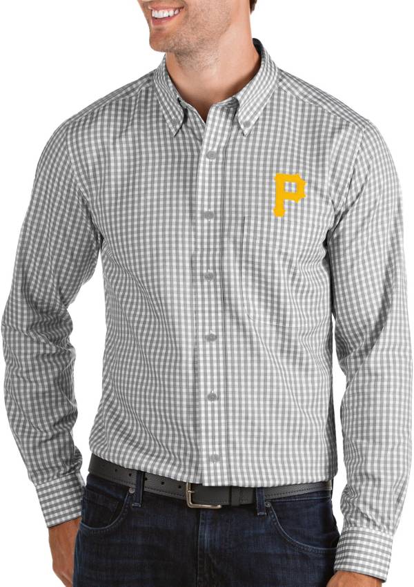 Antigua Men's Pittsburgh Pirates Structure Grey Long Sleeve Button Down Shirt