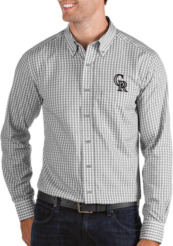 Antigua Men's Colorado Rockies Structure Grey Long Sleeve Button Down Shirt