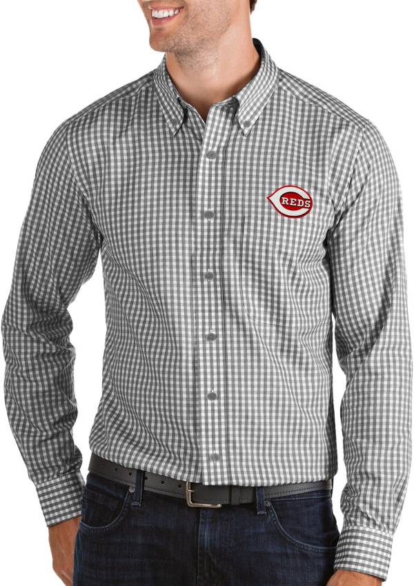 Antigua Men's Cincinnati Reds Structure Black Long Sleeve Button Down Shirt