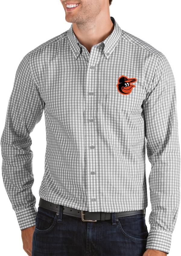 Antigua Men's Baltimore Orioles Structure Grey Long Sleeve Button Down Shirt