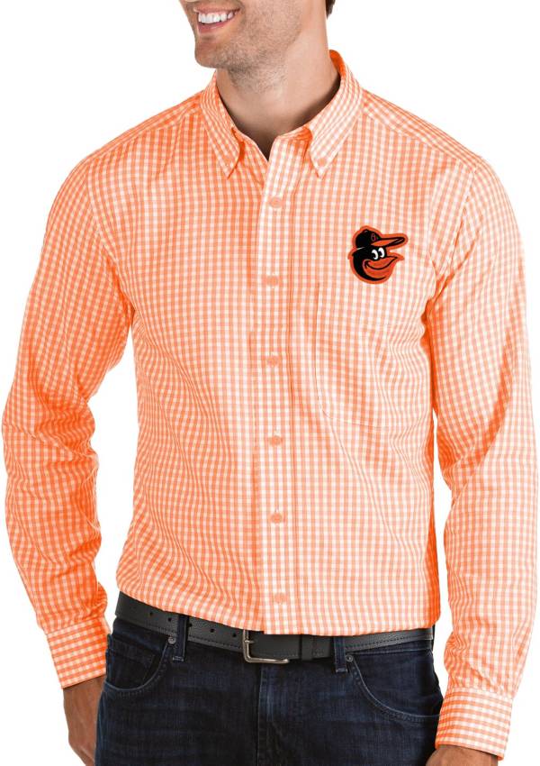 Antigua Men's Baltimore Orioles Structure Orange Long Sleeve Button Down Shirt