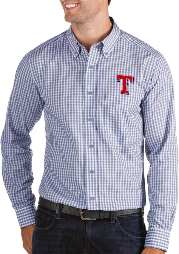 Antigua Men's Texas Rangers Structure Royal Long Sleeve Button Down Shirt