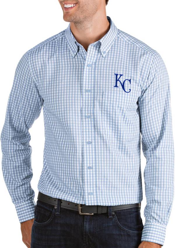 Antigua Men's Kansas City Royals Structure Blue Long Sleeve Button Down Shirt