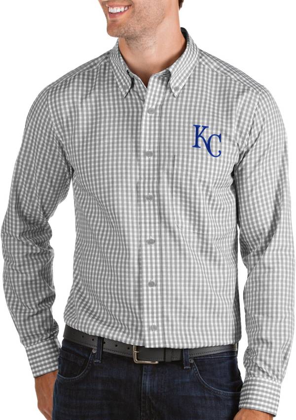 Antigua Men's Kansas City Royals Structure Grey Long Sleeve Button Down Shirt