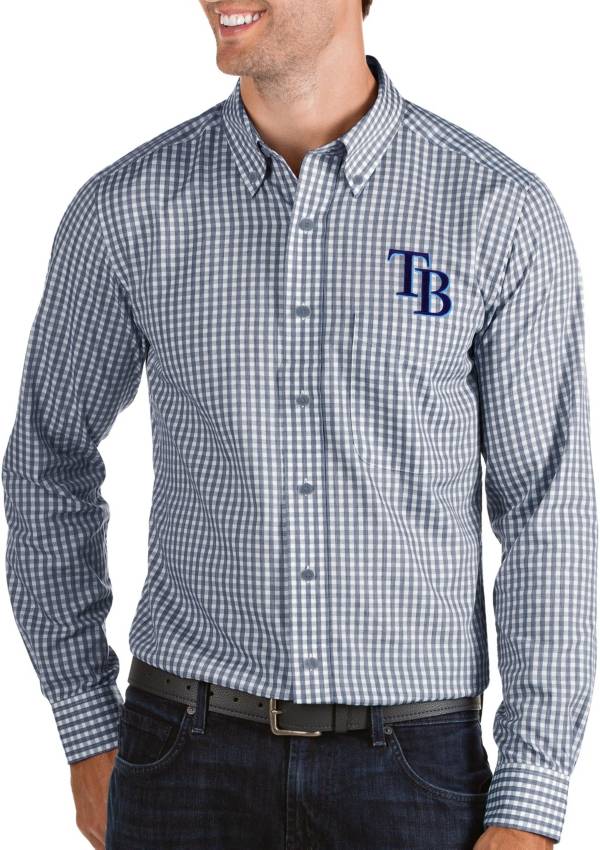 Antigua Men's Tampa Bay Rays Structure Navy Long Sleeve Button Down Shirt