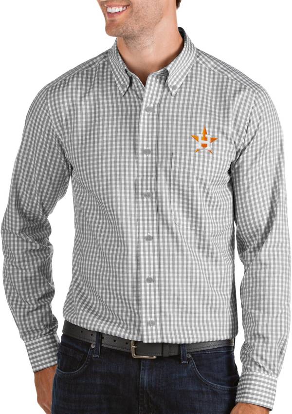 Antigua Men's Houston Astros Structure Grey Long Sleeve Button Down Shirt