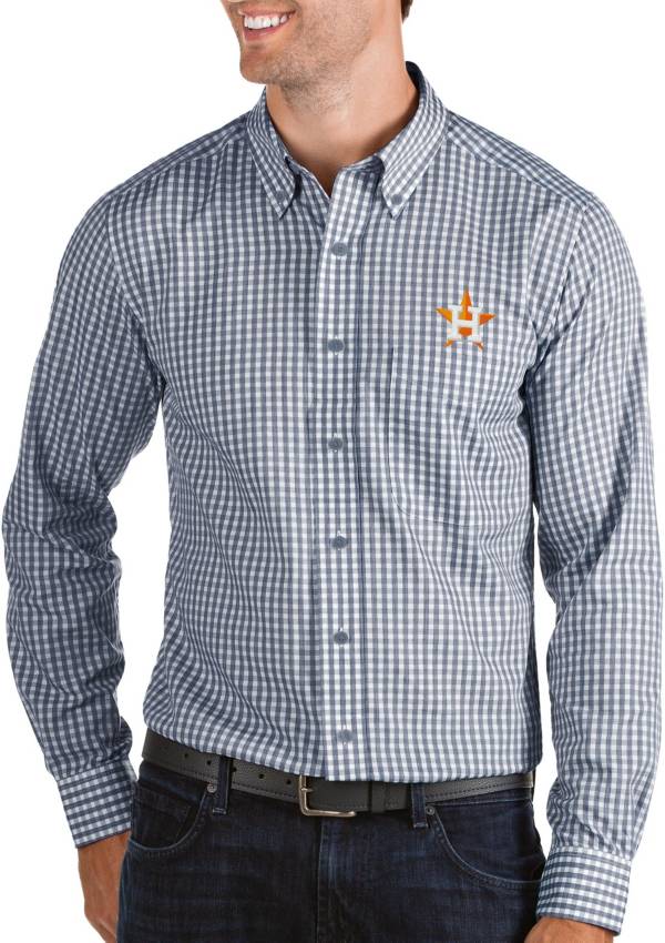Antigua Men's Houston Astros Structure Navy Long Sleeve Button Down Shirt