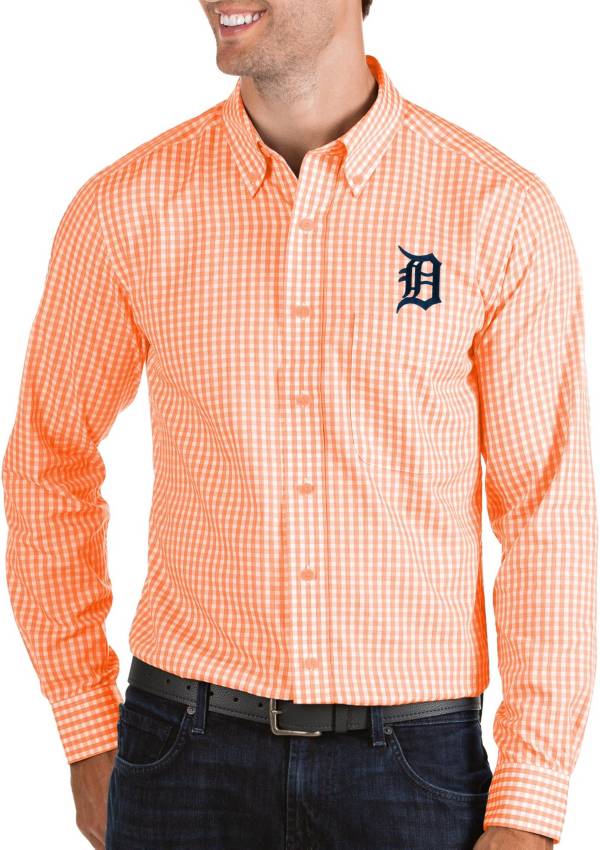 Antigua Men's Detroit Tigers Structure Orange Long Sleeve Button Down Shirt