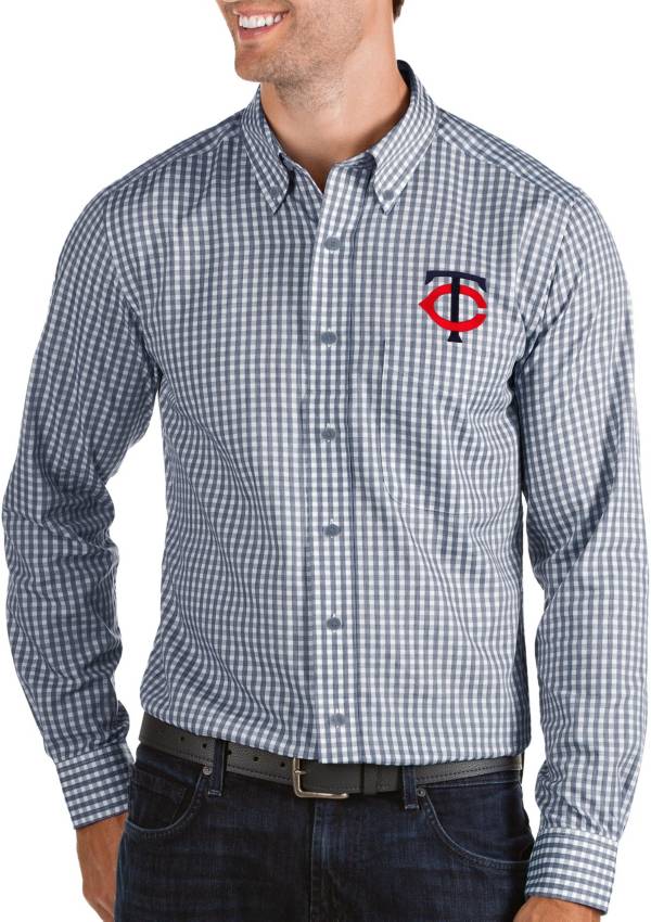 Antigua Men's Minnesota Twins Structure Navy Long Sleeve Button Down Shirt