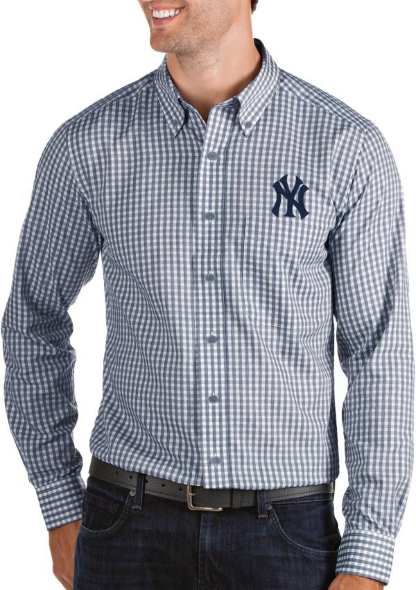 Antigua Men's New York Yankees Structure Navy Long Sleeve Button Down Shirt