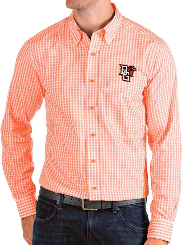 Antigua Men's Bowling Green Falcons Orange Structure Button Down Long Sleeve Shirt product image