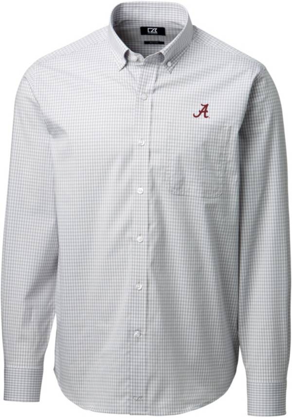 Cutter & Buck Men's Alabama Crimson Tide Grey Anchor Gingham Long Sleeve Button Down Shirt product image