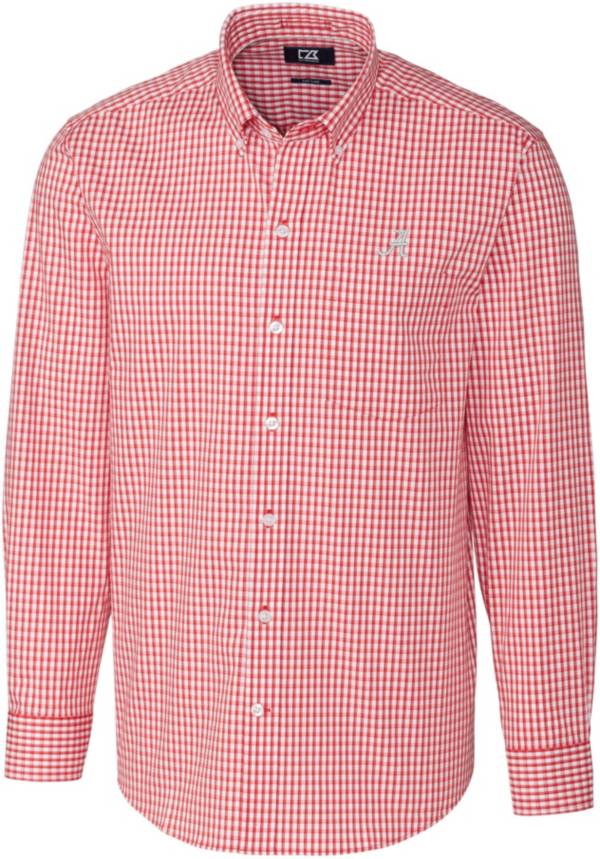 Cutter & Buck Men's Alabama Crimson Tide Crimson Stretch Gingham Long Sleeve Button Down Shirt