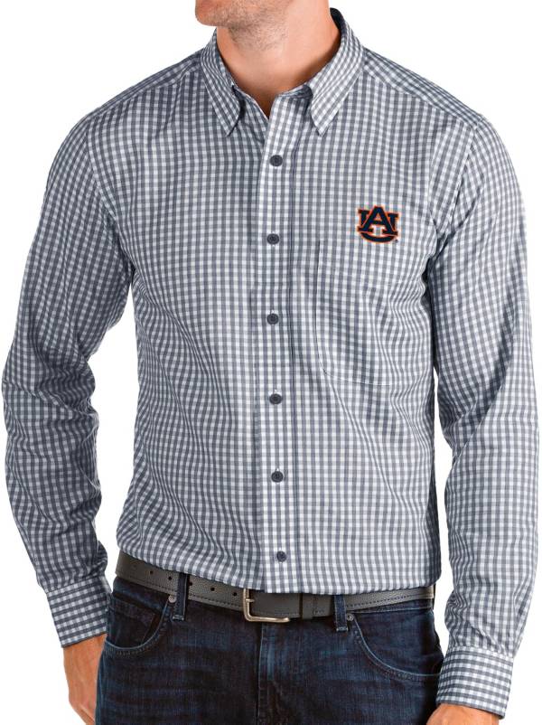 Antigua Men's Auburn Tigers Blue Structure Button Down Long Sleeve Shirt