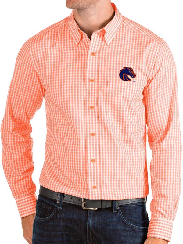 Antigua Men's Boise State Broncos Orange Structure Button Down Long Sleeve Shirt