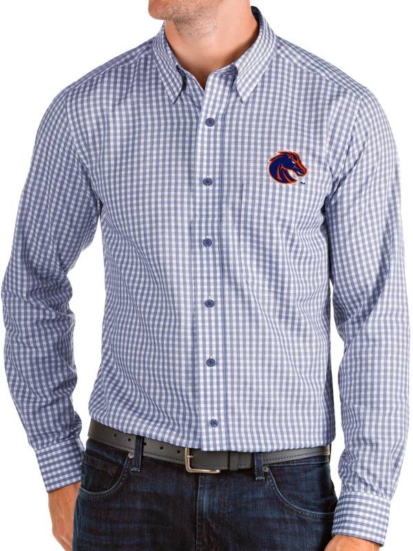Antigua Men's Boise State Broncos Blue Structure Button Down Long Sleeve Shirt