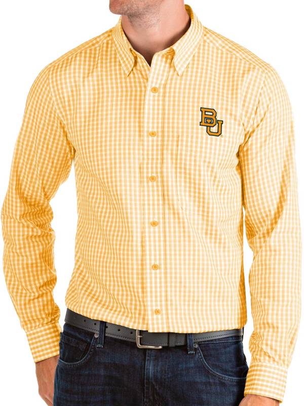 Antigua Men's Baylor Bears Gold Structure Button Down Long Sleeve Shirt