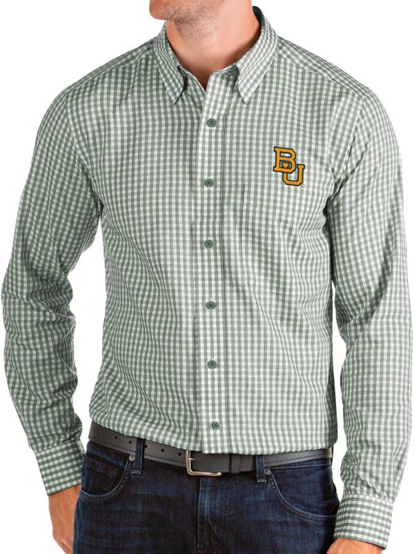 Antigua Men's Baylor Bears Green Structure Button Down Long Sleeve Shirt