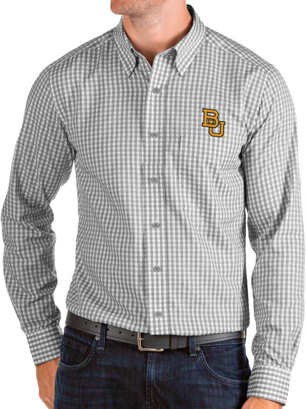 Antigua Men's Baylor Bears Grey Structure Button Down Long Sleeve Shirt