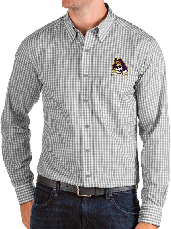 Antigua Men's East Carolina Pirates Grey Structure Button Down Long Sleeve Shirt