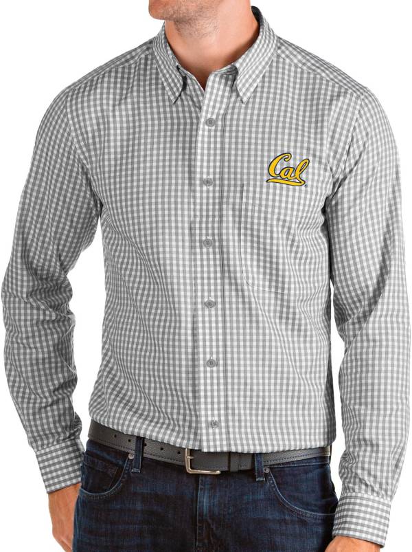 Antigua Men's Cal Golden Bears Grey Structure Button Down Long Sleeve Shirt