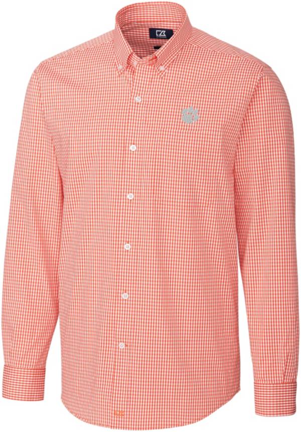 Cutter & Buck Men's Clemson Tigers Orange Anchor Gingham Long Sleeve Button Down Shirt