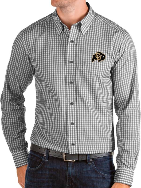 Antigua Men's Colorado Buffaloes Structure Button Down Long Sleeve Black Shirt