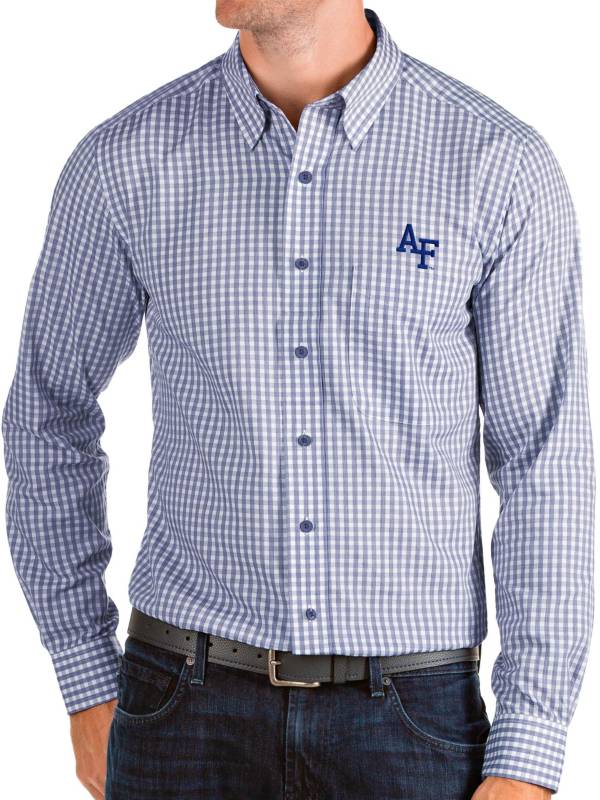 Antigua Men's Air Force Falcons Blue Structure Button Down Long Sleeve Shirt