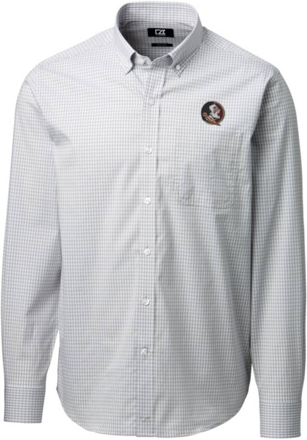 Cutter & Buck Men's Florida State Seminoles Grey Anchor Gingham Long Sleeve Button Down Shirt