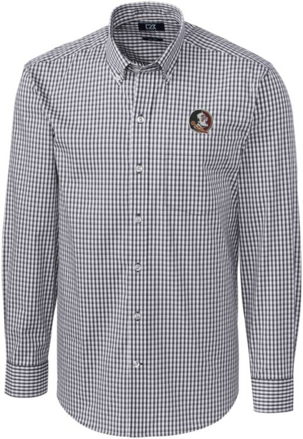 Cutter & Buck Men's Florida State Seminoles Grey Stretch Gingham Long Sleeve Button Down Shirt product image