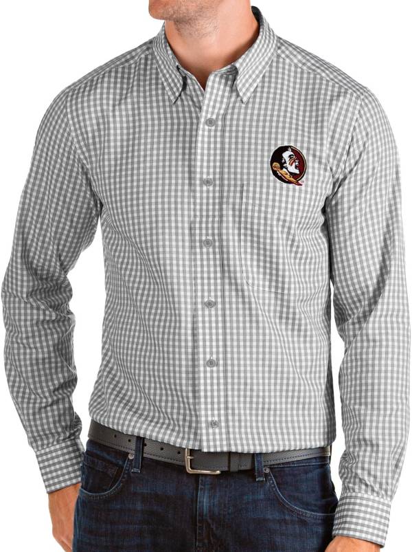 Antigua Men's Florida State Seminoles Grey Structure Button Down Long Sleeve Shirt