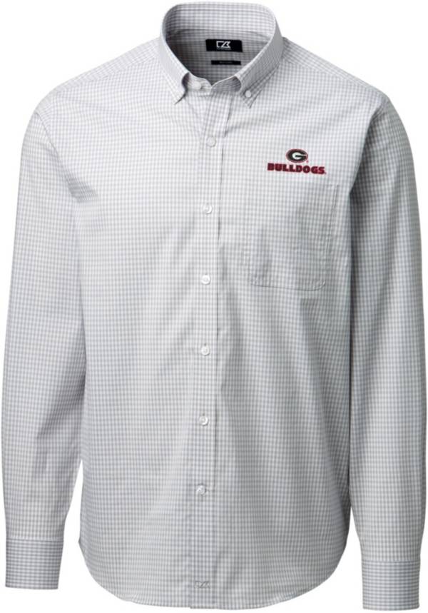 Cutter & Buck Men's Georgia Bulldogs Grey Anchor Gingham Long Sleeve Button Down Shirt