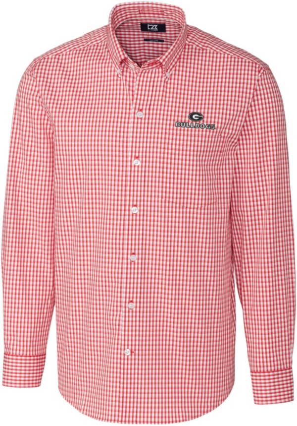 Cutter & Buck Men's Georgia Bulldogs Red Stretch Gingham Long Sleeve Button Down Shirt