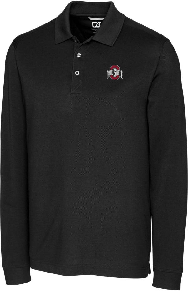 Cutter & Buck Men's Ohio State Buckeyes Advantage Long Sleeve Black Polo product image
