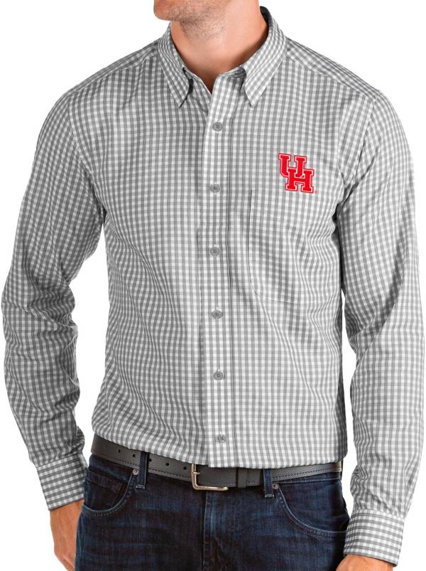 Antigua Men's Houston Cougars Grey Structure Button Down Long Sleeve Shirt