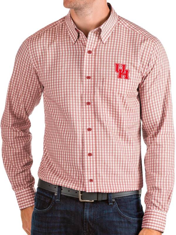 Antigua Men's Houston Cougars Red Structure Button Down Long Sleeve Shirt