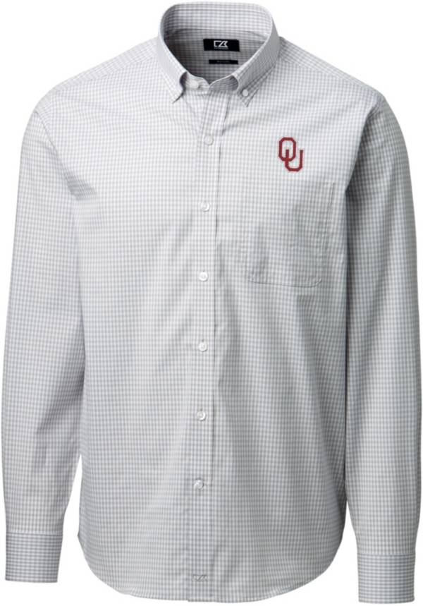 Cutter & Buck Men's Oklahoma Sooners Grey Anchor Gingham Long Sleeve Button Down Shirt