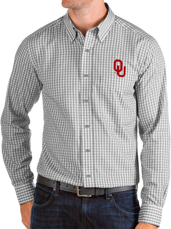 Antigua Men's Oklahoma Sooners Grey Structure Button Down Long Sleeve Shirt