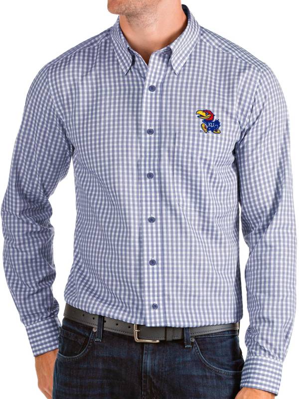 Antigua Men's Kansas Jayhawks Blue Structure Button Down Long Sleeve Shirt