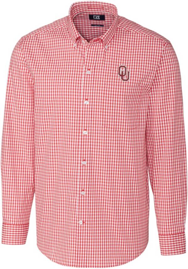 Cutter & Buck Men's Oklahoma Sooners Crimson Stretch Gingham Long Sleeve Button Down Shirt
