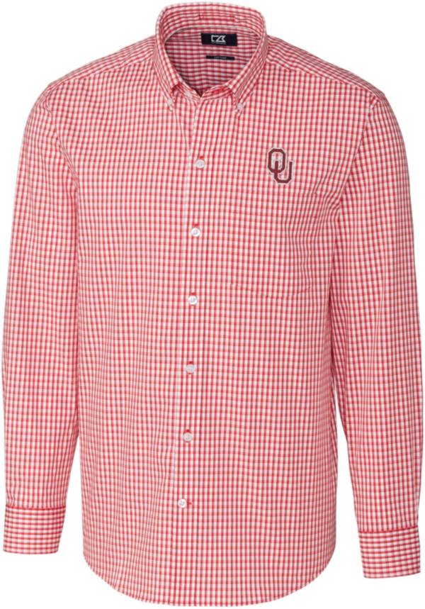 Cutter & Buck Men's Oklahoma Sooners Crimson Stretch Gingham Long Sleeve Button Down Shirt