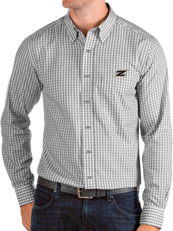 Antigua Men's Akron Zips Grey Structure Button Down Long Sleeve Shirt